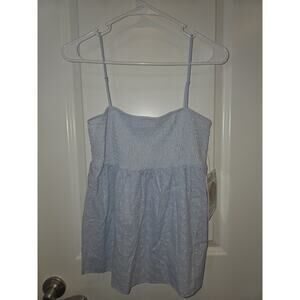Beautiful Blue Forever 21 Eyelet, Spaghetti Strap Top NWT M Smocked Back